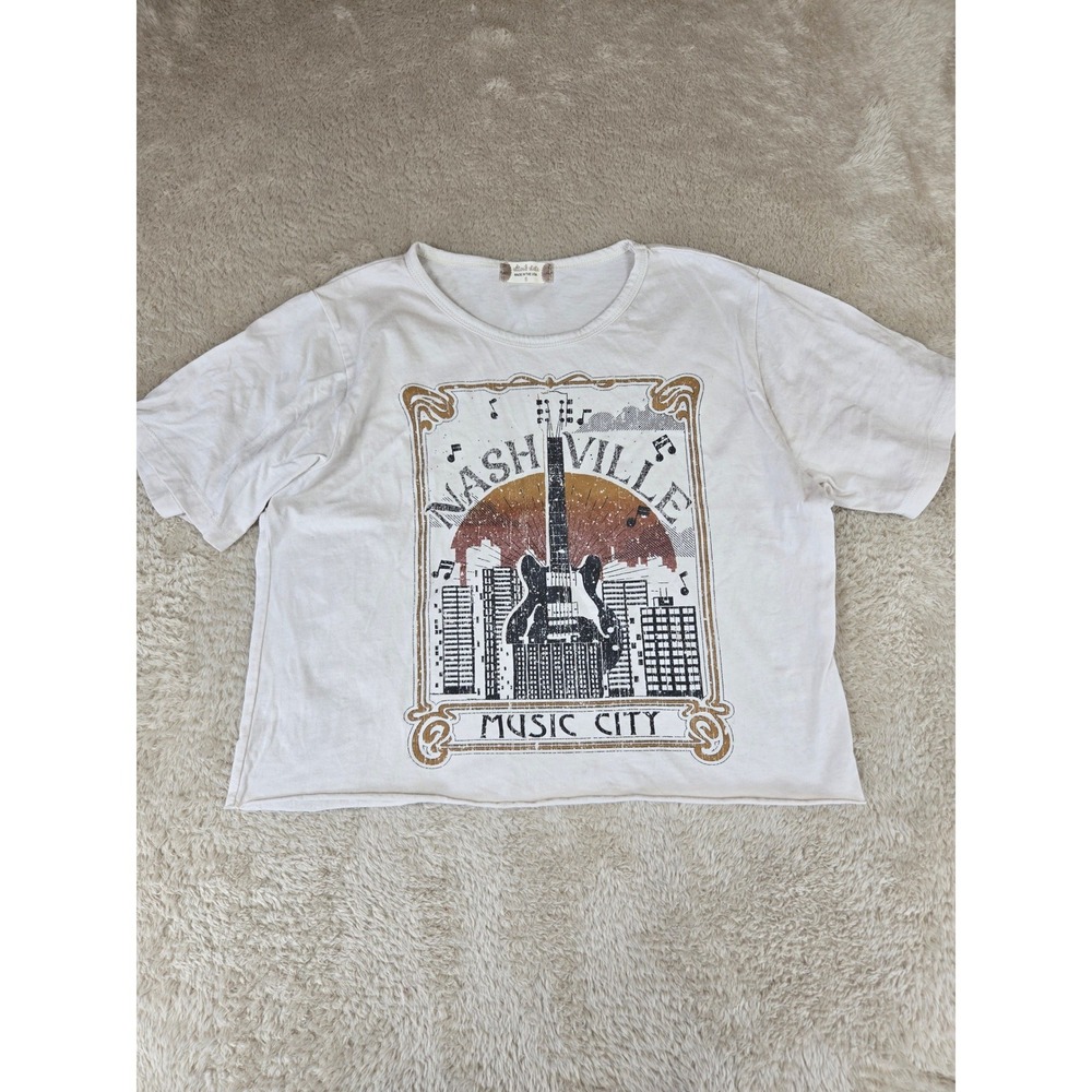 Altar'd State Nashville Music City Graphic Tee Off White Crop Top Womens Small